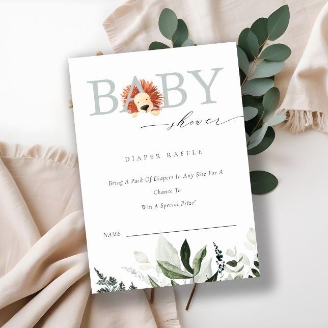 Cute Boho Lion Foliage Diaper Raffle Baby Shower Enclosure Card (Creator Uploaded)