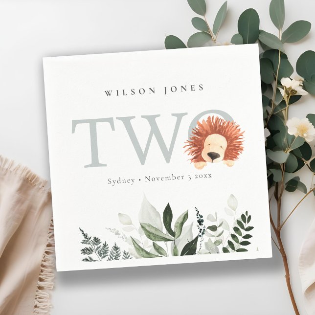 Cute Boho Lion Foliage Second Birthday Party Napkin (Creator Uploaded)