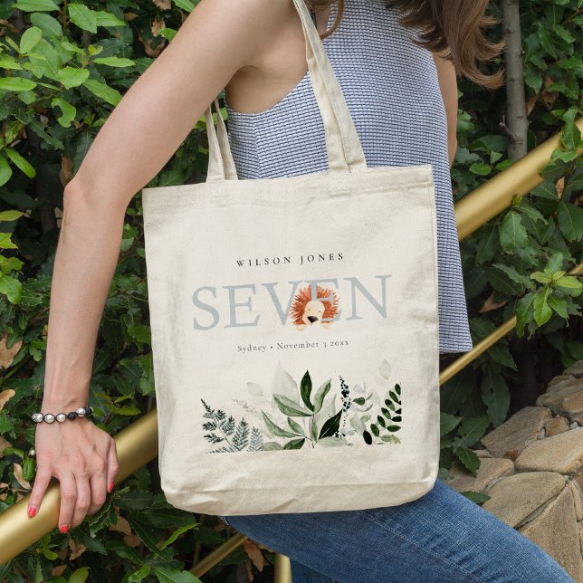 Cute Boho Lion Foliage Seventh 7th Birthday Party Tote Bag (Creator Uploaded)