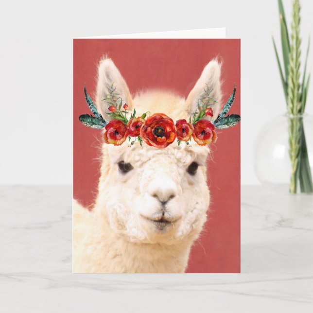Cute Boho Llama Birthday Card (Front)