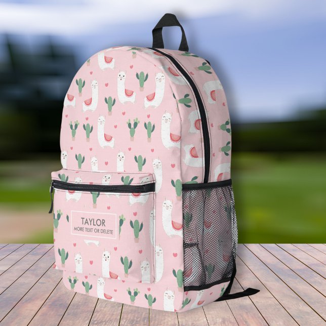 Cute Boho Llama Cactus, Personalised Kids Name Printed Backpack (Creator Uploaded)