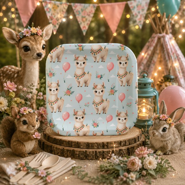 Cute Boho Llama Paper Plate (Creator Uploaded)