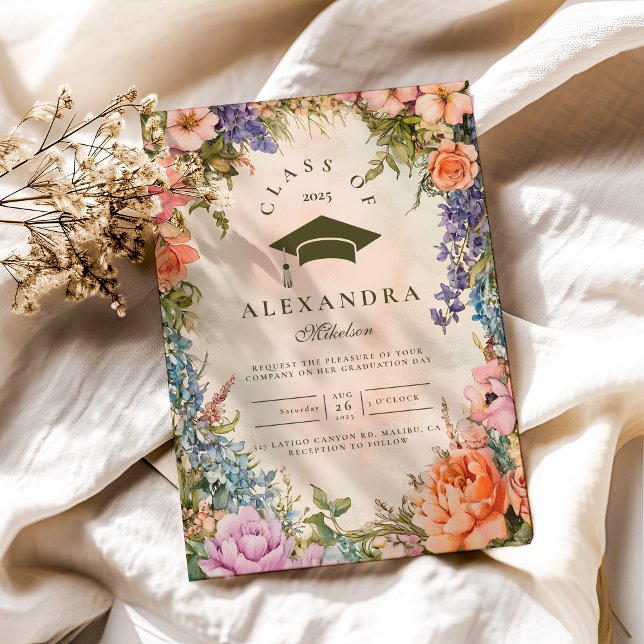 Cute Boho Meadow Orange Wildflower Graduatio Invitation (Creator Uploaded)