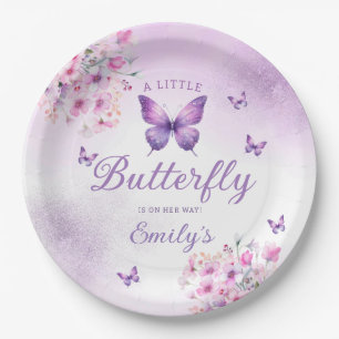 Cute Boho Modern Butterfly floral girl baby shower Paper Plate
