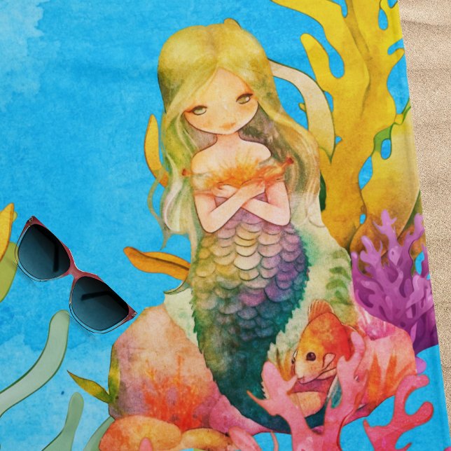 Cute Boho Monogram Name Mermaid Beach Towel (Creator Uploaded)