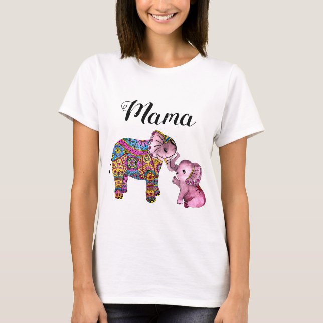 Cute Boho Mother and Baby Elephants New Mum T-Shirt (Front)