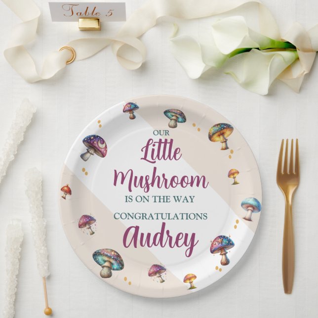 Cute boho mushrooms Baby Shower Paper Plate (Wedding)