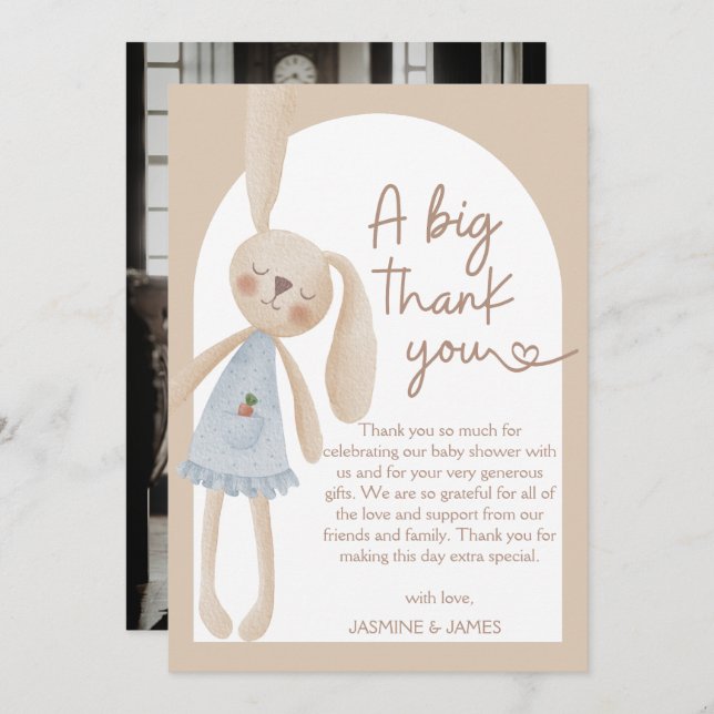 Cute Boho Oh Baby Bunny Baby Shower  Thank You Card (Front/Back)