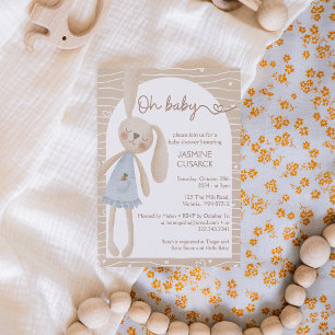 Cute Boho Oh Baby Bunny Hearts Baby Shower Invitation