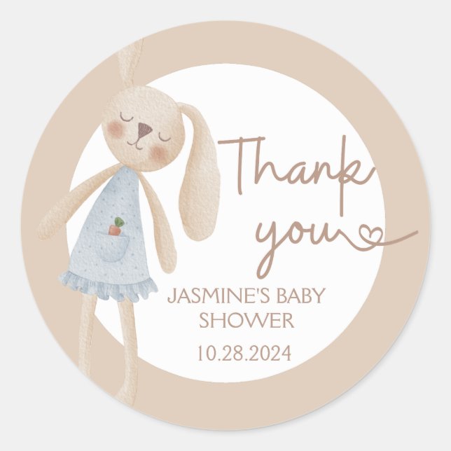 Cute Boho Oh Baby Bunny Thank You Classic Round Sticker (Front)