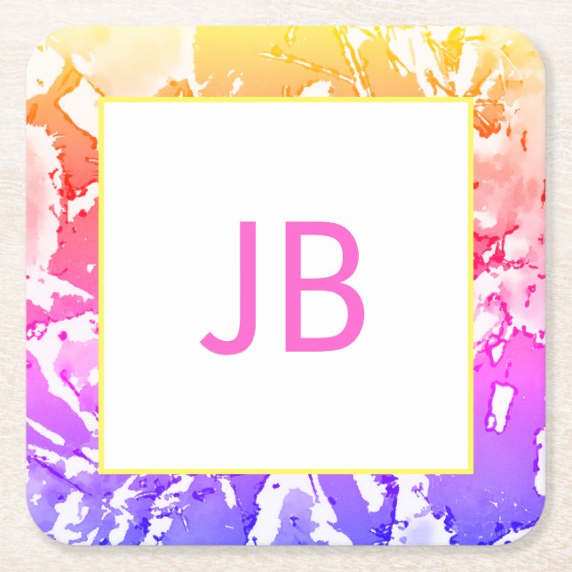 Cute Boho Ombre Monogram Custom Square Coasters (Front)