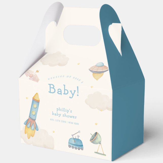 Cute Boho Outer Space Rocket Boy Baby Shower  Favour Box (Front)