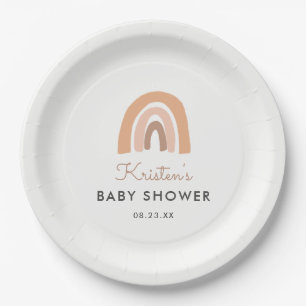 Cute Boho Pastel Rainbow Baby Shower Paper Plate