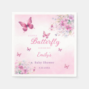 Cute Boho Pink Butterfly Floral Girl baby Shower Napkin