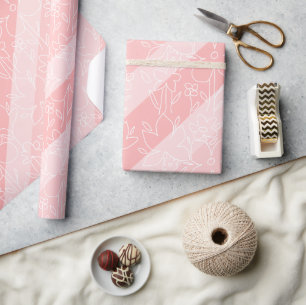 Cute Boho Pink Floral Rainbow Pattern Wrapping Paper