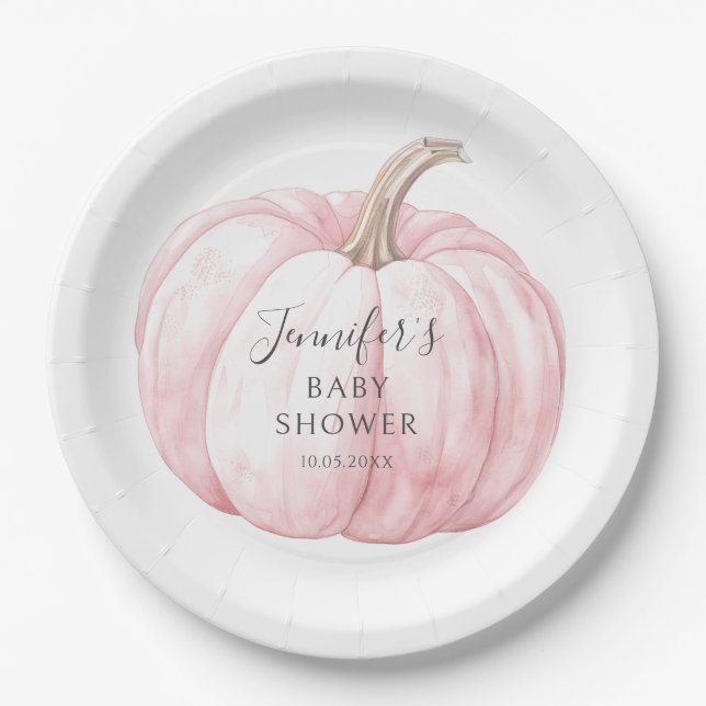 Cute boho pink little pumpkin baby girl shower paper plate (Front)