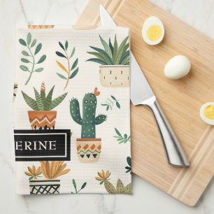 Cute Boho Potted Plants Plant Lover Kitchen Towels