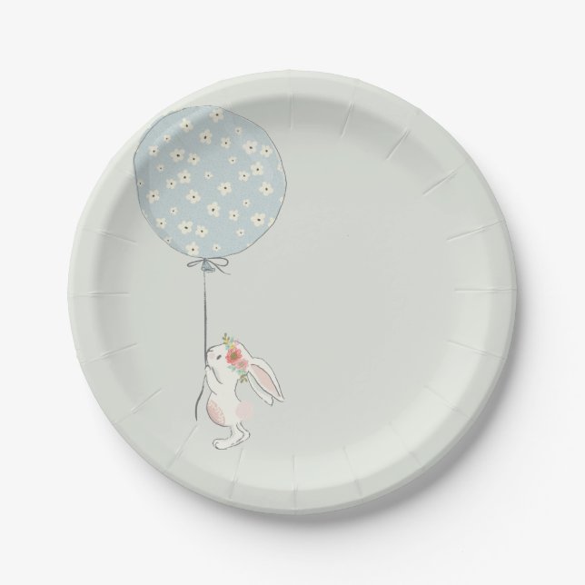 Cute Boho Rabbit Girl Birthday Paper Plate (Front)