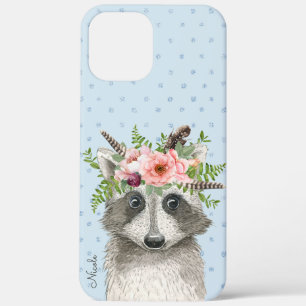 Cute Boho Racoon with Floral Crown and Name iPhone 12 Pro Max Case