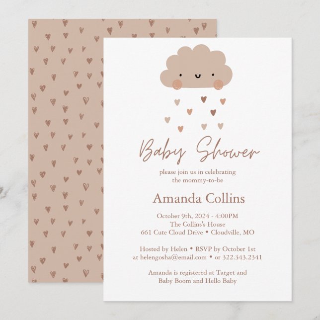 Cute Boho Rain Cloud Baby Shower  Invitation (Front/Back)