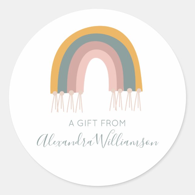Cute Boho Rainbow A Gift From Personalised Classic Round Sticker (Front)