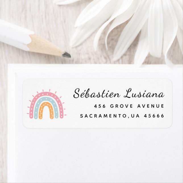 Cute Boho Rainbow Baby Shower Return Address (Insitu)