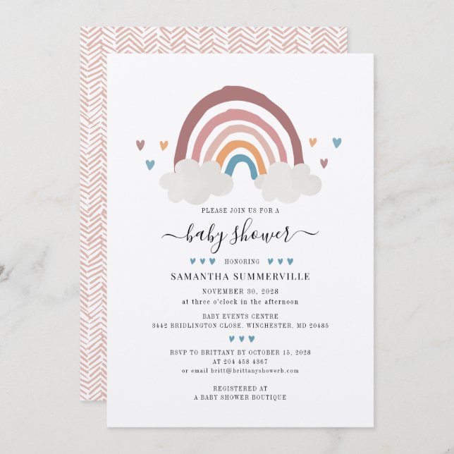  Cute Boho Rainbow Baby Shower Script Invitation (Front/Back)