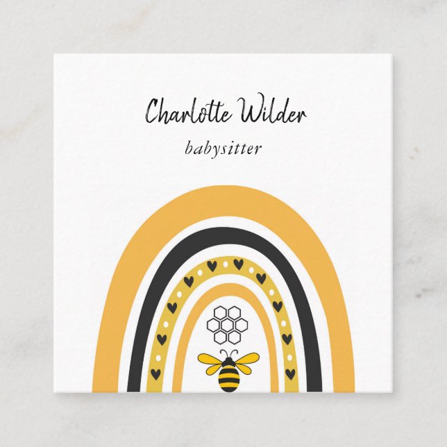 Cute Boho Rainbow Babysitter Business Card (Front)