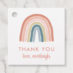 Cute Boho Rainbow Birthday Name Thank You Coral  F Favour Tags