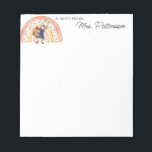 Cute Boho Rainbow Bunny Custom Teacher Apreciation Notepad<br><div class="desc">Personalised name notepad for a teacher appreciation gift with cute watercolor painted boho rainbow and a bunny carrying books.</div>