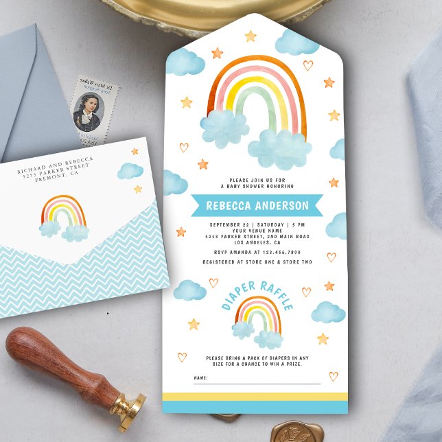 Cute Boho Rainbow Clouds Baby Shower All In One Invitation (Creator Uploaded)