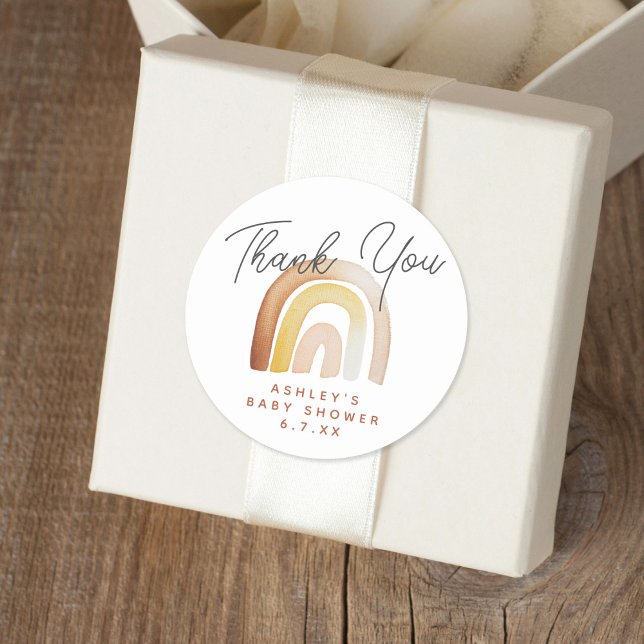 Cute Boho Rainbow Gender Neutral Baby Shower Favou Classic Round Sticker (Creator Uploaded)