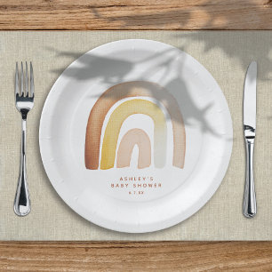 Cute Boho Rainbow Gender Neutral Baby Shower Paper Plate