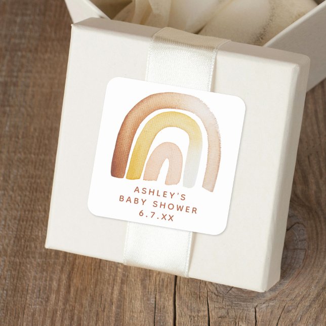 Cute Boho Rainbow Gender Neutral Baby Shower  Square Sticker (Creator Uploaded)