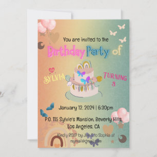 Cute Boho Rainbow Gradient Birthday Invitation