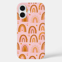 Cute Boho Rainbow Hearts Pattern in Pink Orange