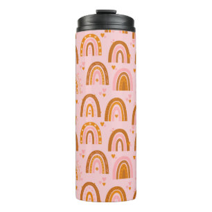 Cute Boho Rainbow Hearts Pattern in Pink Orange Thermal Tumbler