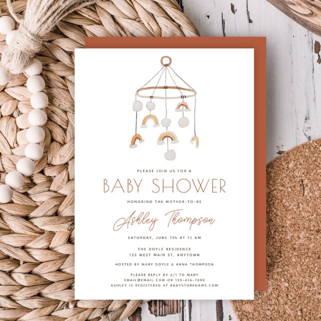 Cute Boho Rainbow Mobile Baby Shower Invitation (Cute Boho Rainbow Mobile Baby Shower Invitation)