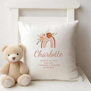 Cute Boho Rainbow   Newborn Baby Birth Stats Cushion