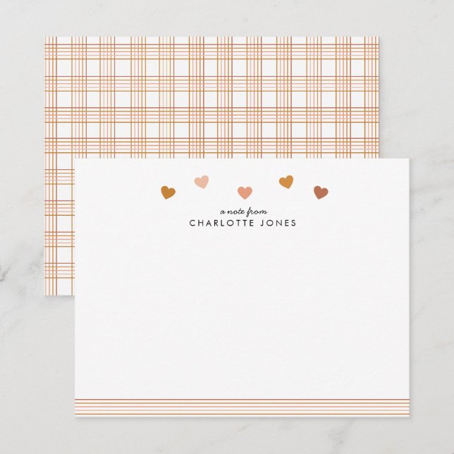 Cute Boho Rainbow Pattern Hearts Kids Stationery Card (Front/Back)