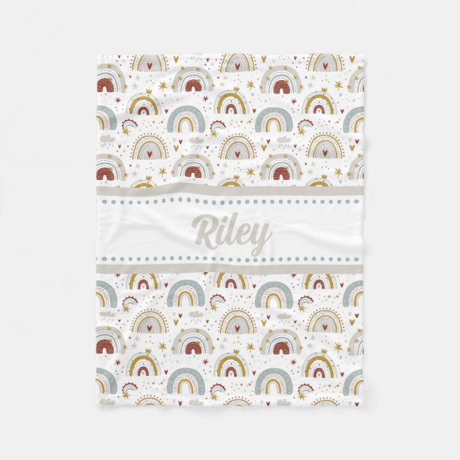 Cute Boho Rainbow Pattern Kids Fleece Blanket (Front)
