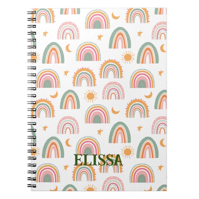 Cute Boho Rainbow Pattern Name Personalised Notebook (Front)