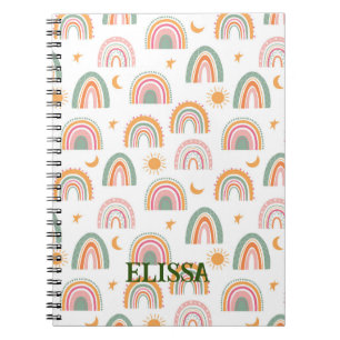 Cute Boho Rainbow Pattern Name Personalized Notebook