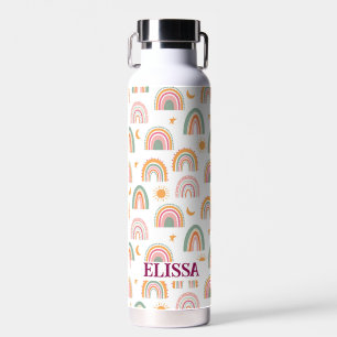 Cute Boho Rainbow Pattern Name Personalized Water Bottle