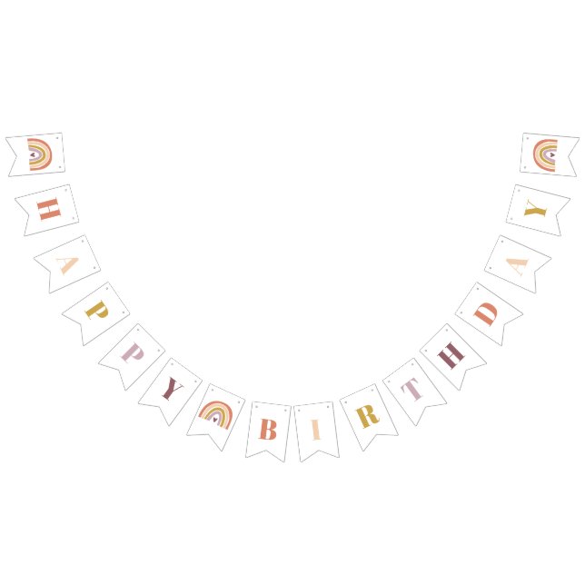 Cute Boho Rainbow Peach Birthday Bunting (All)