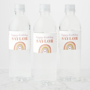 Cute Boho Rainbow Peach Birthday Water Bottle Label