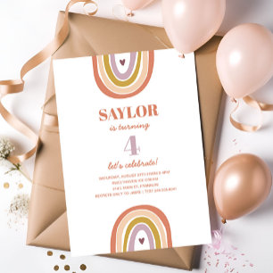 Cute Boho Rainbow Peach Blush Birthday Invitation