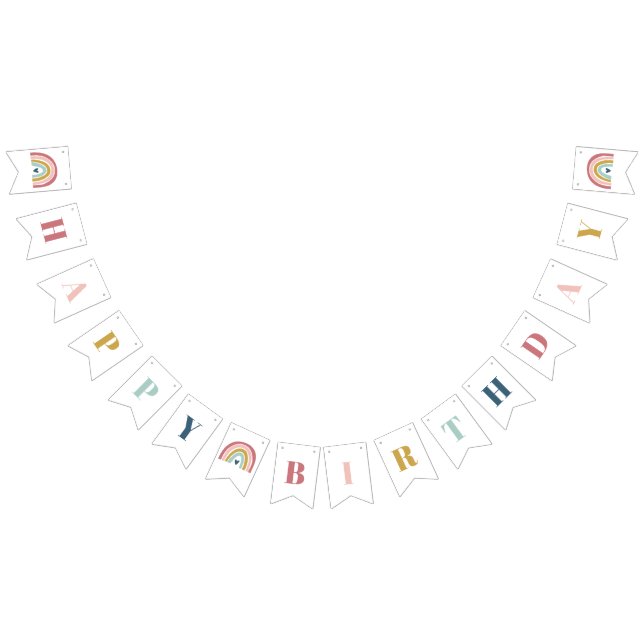 Cute Boho Rainbow Pink Birthday Bunting (All)