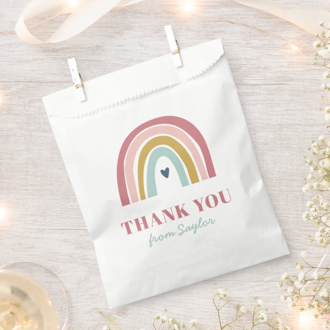 Cute Boho Rainbow Pink Birthday Favour Bags (Clipped)