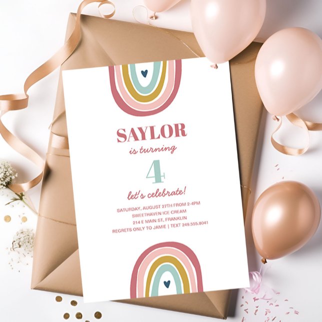 Cute Boho Rainbow Pink Birthday Invitation (Creator Uploaded)
